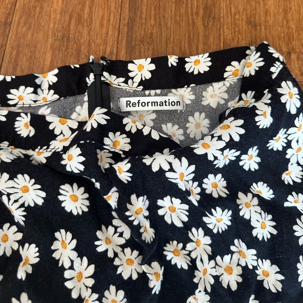 Reformation Black Skirt with White Daisy Pattern